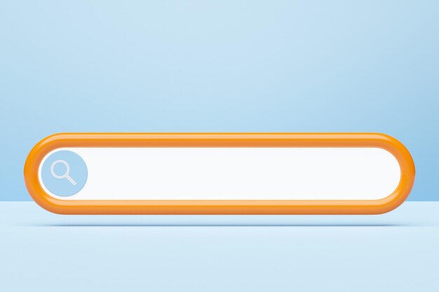 3D illustration search frame box panel on the internet with a magnifying glass icon on a blue background