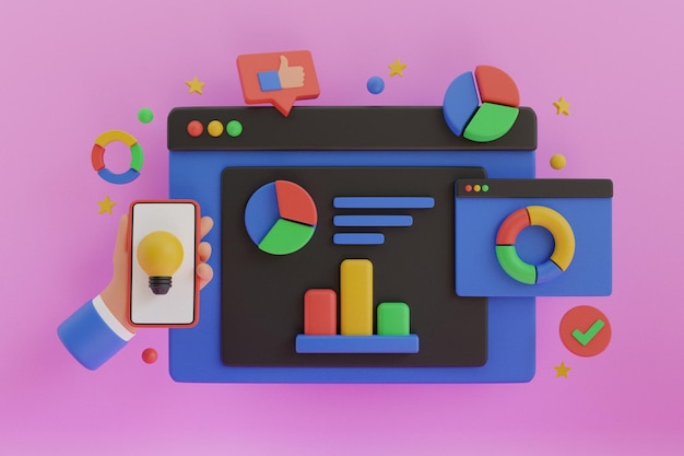 3D Interface for analytics strategy and social media research planing. 3D SEO optimization