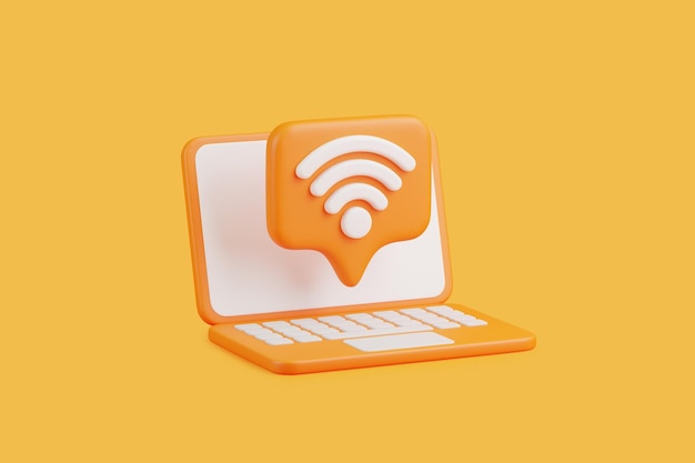 3D Laptop with WiFi Signal Icon