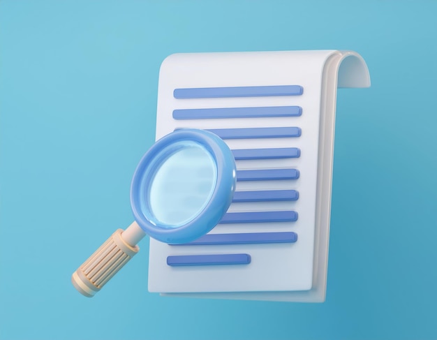3D magnifying glass examines a document
