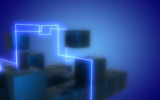 3d neon cubes construction. 3d illustration
