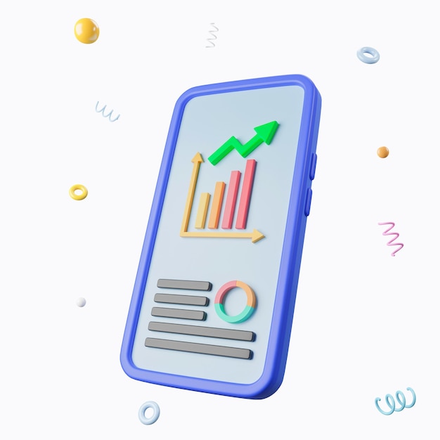3D online trading with Mobile Phone Fund business graph 3d render illustration
