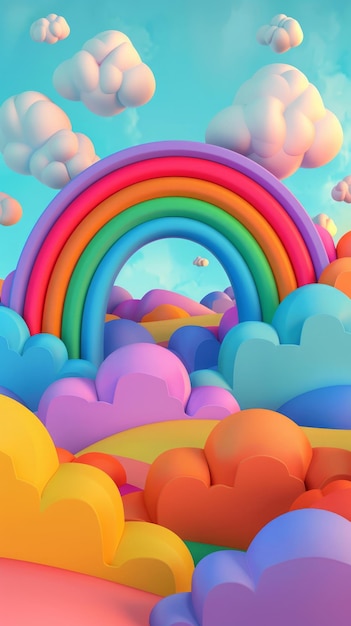 3d rainbow with clouds