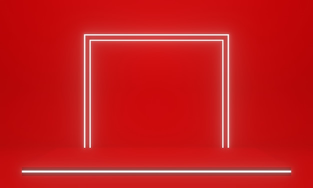 3d red geometric podium with white neon lights