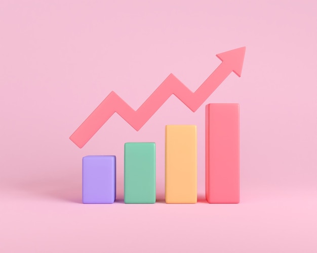 3d render graph business increase savings and investment. income trading increase stock icon.