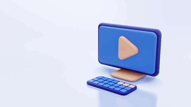 3d render illustration play video on pc