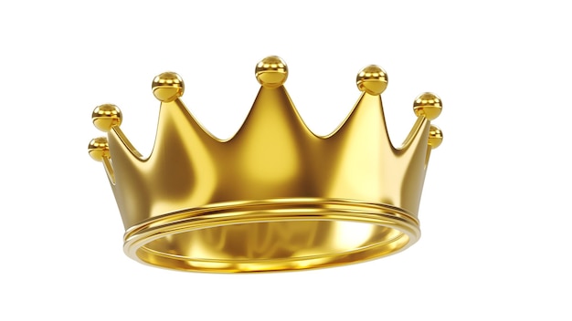 3D render of golden crown isolated on white background