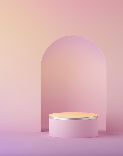 3d render of peachy pink pastel cylinder podium