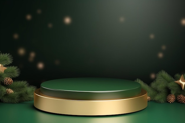 3d rendered green Podium display for merry Christmas event