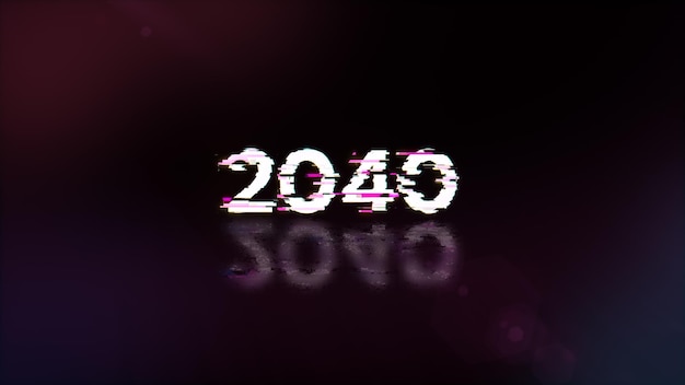 3D rendering 2040 text with screen effects of technological glitches