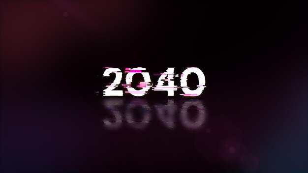 3D rendering 2040 text with screen effects of technological glitches