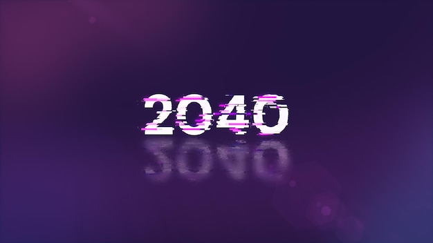 3D rendering 2040 text with screen effects of technological glitches