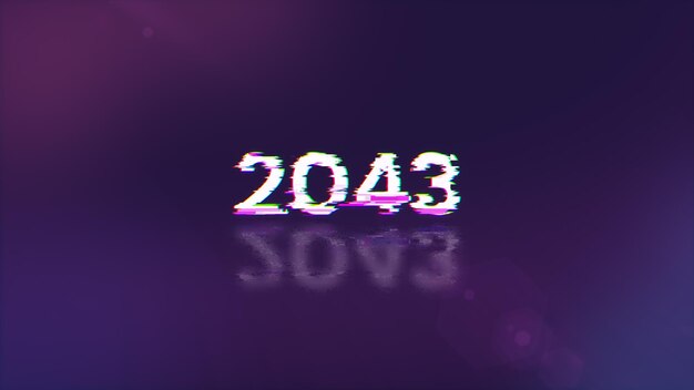3D rendering 2043 text with screen effects of technological glitches