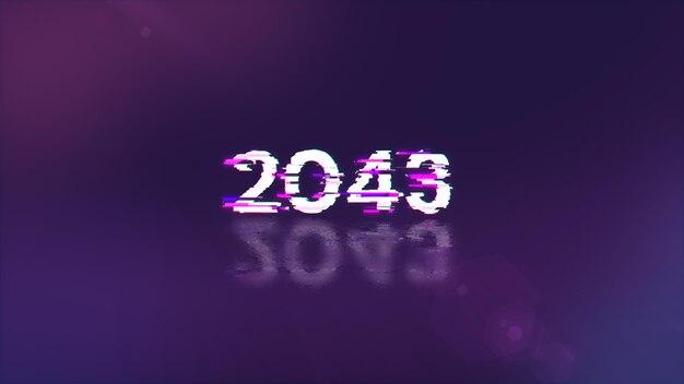 3D rendering 2043 text with screen effects of technological glitches