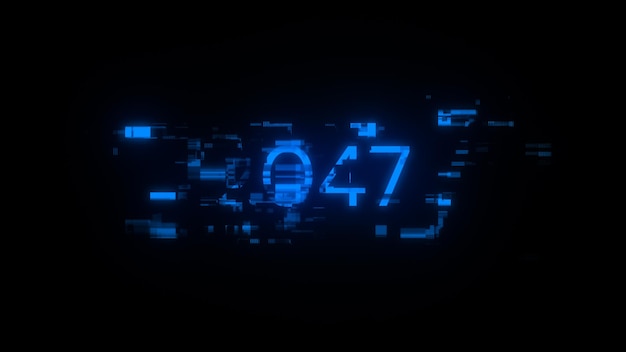 3D rendering 2047 text with screen effects of technological glitches