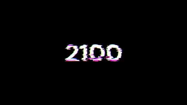 3D rendering 2100 text with screen effects of technological glitches