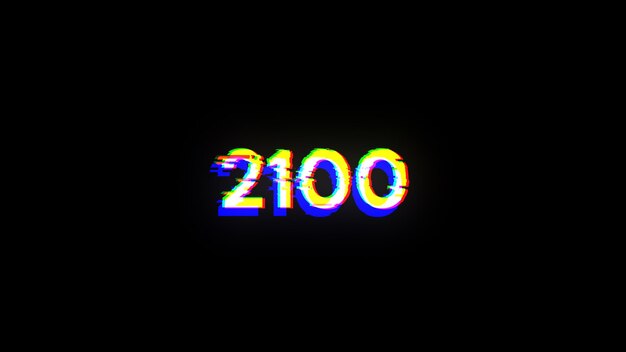 3D rendering 2100 text with screen effects of technological glitches