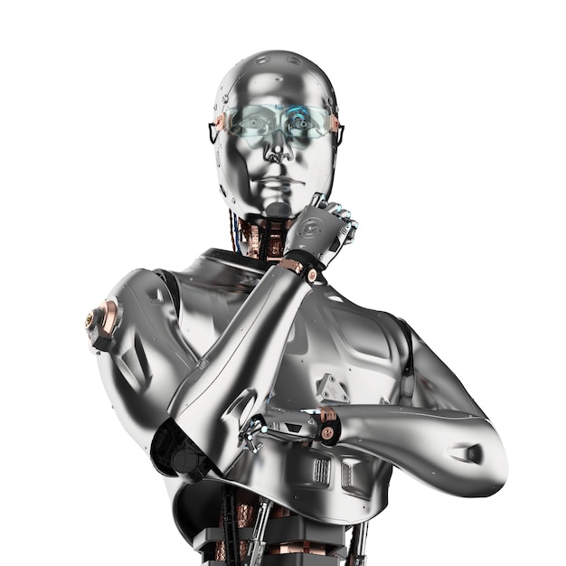 3d rendering ai robot computing or analyzing isolated on white