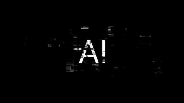 3D rendering AI text with screen effects of technological glitches