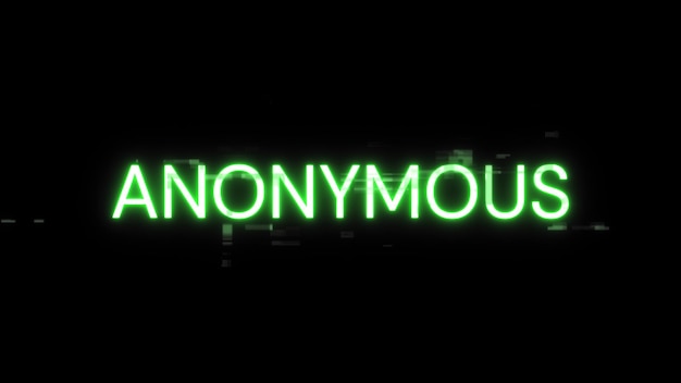 3D rendering anonymous text with screen effects of technological glitches