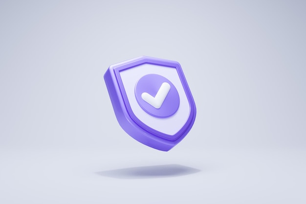 3d rendering approval concept. right checkmark accepted and rejected shield icon purple perspective