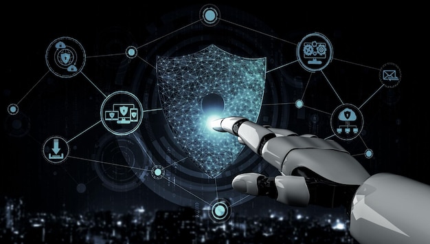 3D rendering artificial intelligence AI research of robot and cyborg development for future of people living Digital data mining and machine learning technology design for computer brain