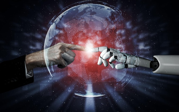3D rendering artificial intelligence AI research of robot and cyborg development for future of people living Digital data mining and machine learning technology design for computer brain