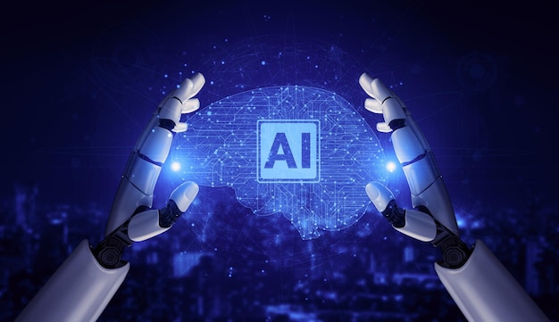 3D rendering artificial intelligence AI research of robot and cyborg development for future of people living Digital data mining and machine learning technology design for computer brain