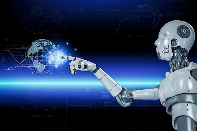 3D rendering Artificial intelligenceAI research of robot and cyborg development for futuredigital smart world metaverse concept