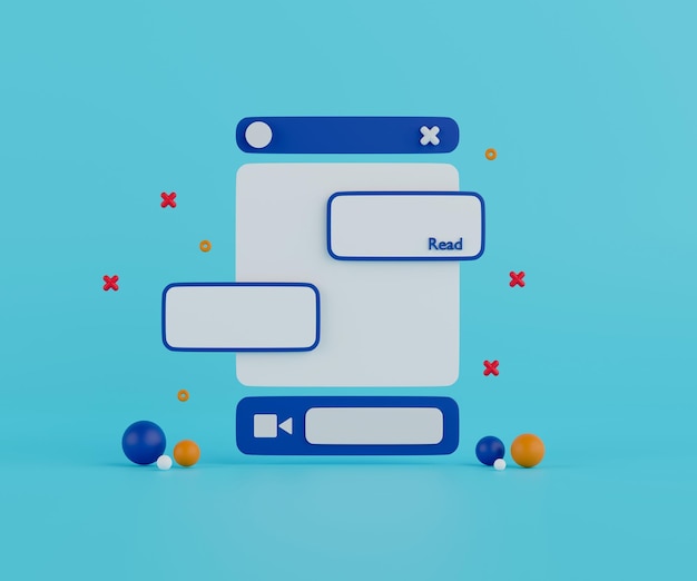 3d rendering chat application interface on light blue background