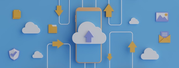 3d rendering cloud computing technology website banner