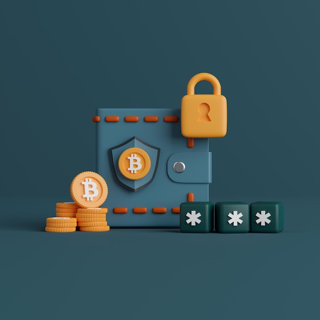 3d rendering concept cryptocurrency wallet security system