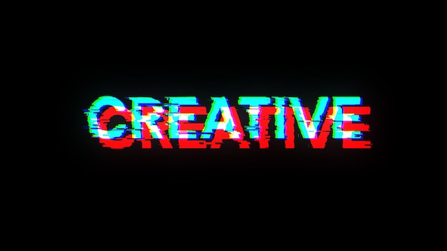 3D rendering creative text with screen effects of technological glitches