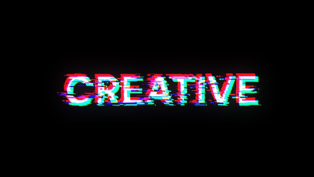 3D rendering creative text with screen effects of technological glitches