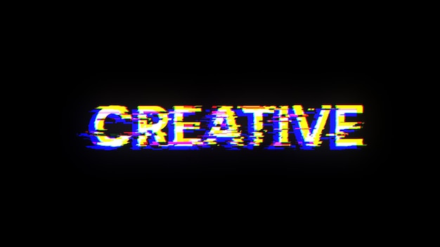 3D rendering creative text with screen effects of technological glitches