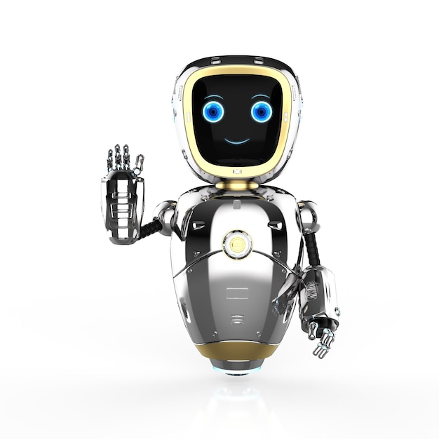 3d rendering cute artificial intelligenceÂ robot or assistant robot hand up for greeting