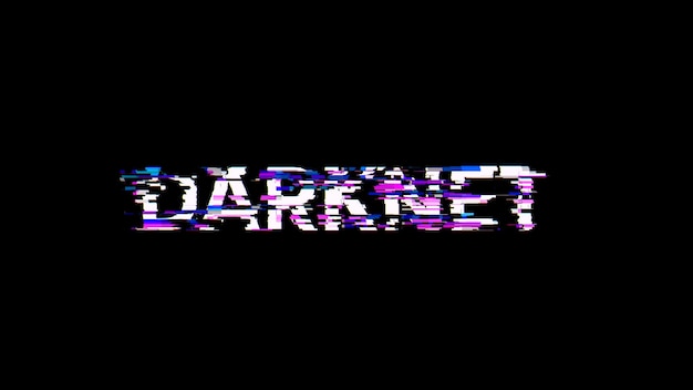 3d rendering darknet text with screen effects of technological glitches