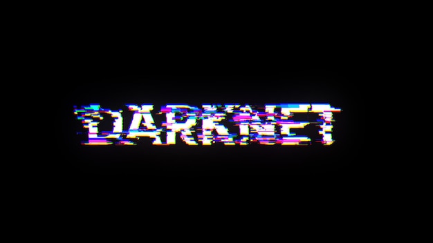 3d rendering darknet text with screen effects of technological glitches
