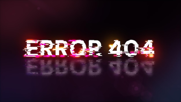 3d rendering error 404 text with screen effects of technological glitches