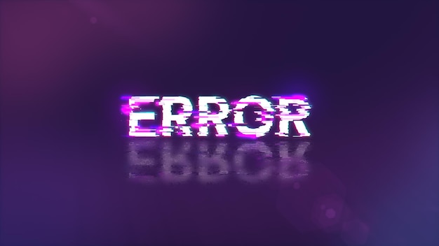 3d rendering error text with screen effects of technological glitches