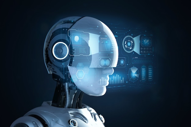 3d rendering female cyborg with graphic display