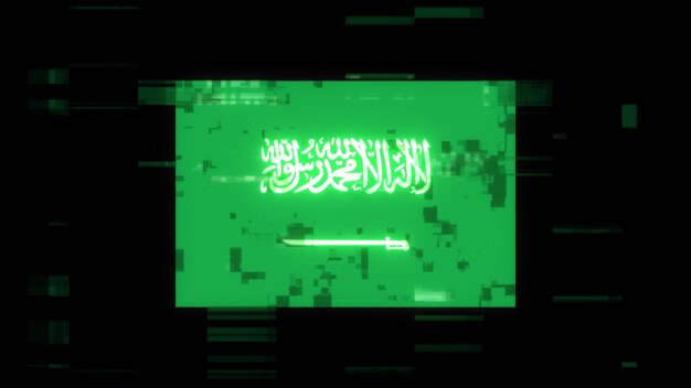 3D rendering flag Saudi Arabia with screen effects of technological glitches