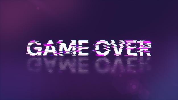 3D rendering game over text with screen effects of technological glitches