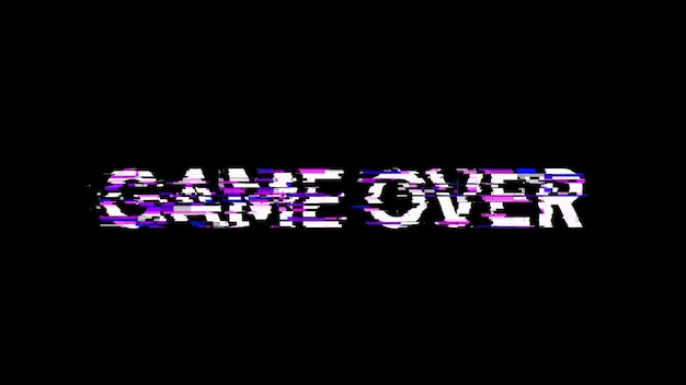 3D rendering game over text with screen effects of technological glitches