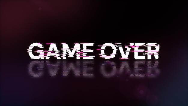 3D rendering game over text with screen effects of technological glitches