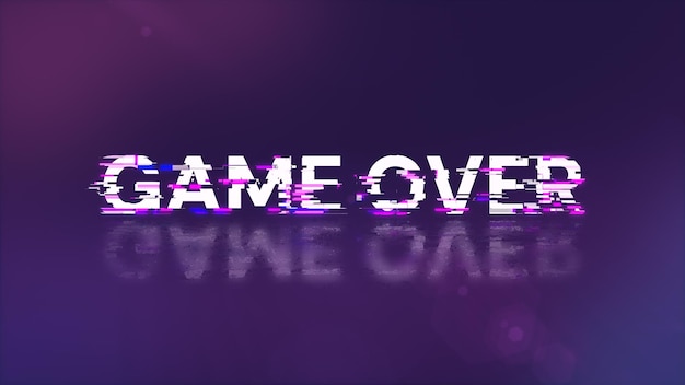 3D rendering game over text with screen effects of technological glitches