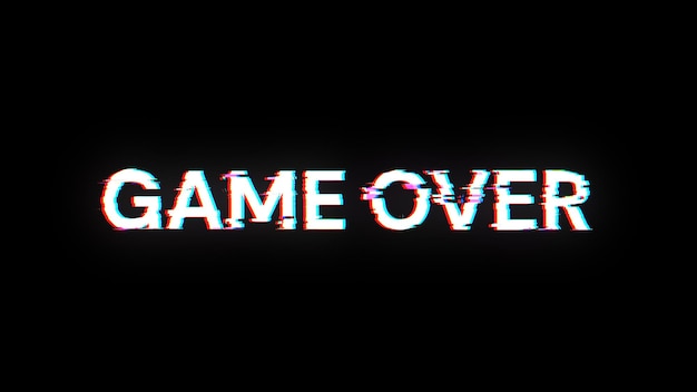 3D rendering game over text with screen effects of technological glitches