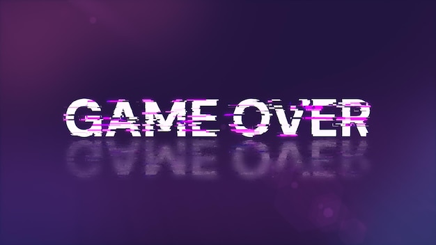 3D rendering game over text with screen effects of technological glitches