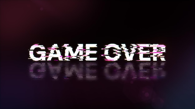 3D rendering game over text with screen effects of technological glitches