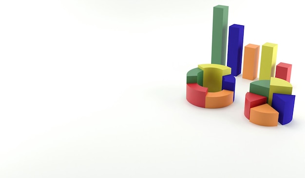 3d rendering graph and pie chart 3d illustration data concept on white background